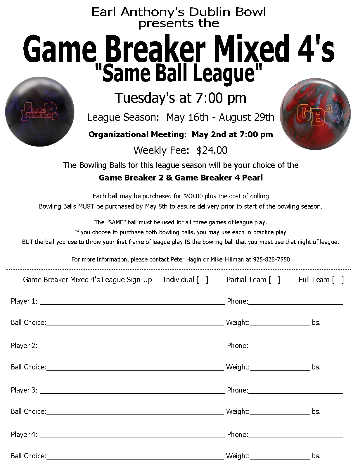 League Schedules Earl Anthony's Dublin Bowl CA, 94568